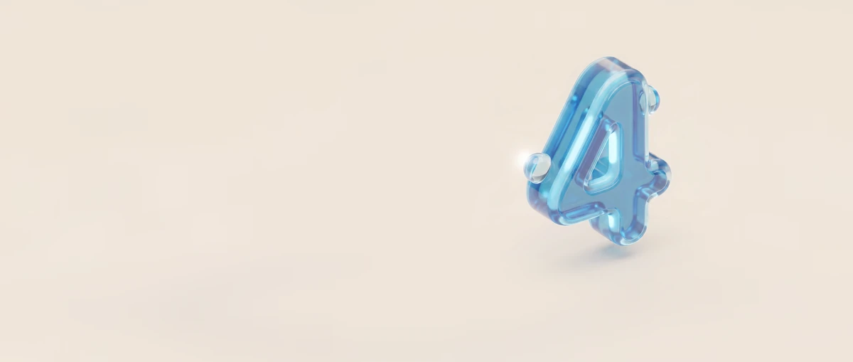 Blue 3D glass numeral 4 — AI follow-up and admin automation
