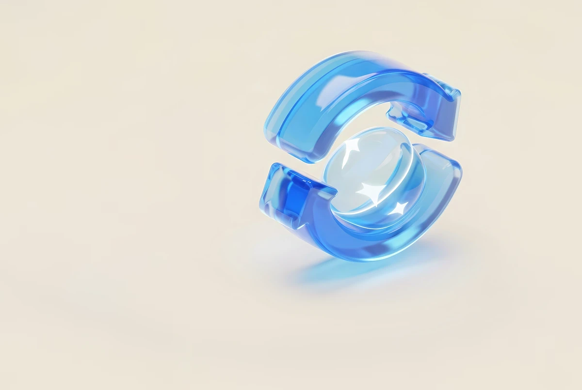 A blue 3D glass refresh loop around a sphere — AI automation taking over repetitive manual work